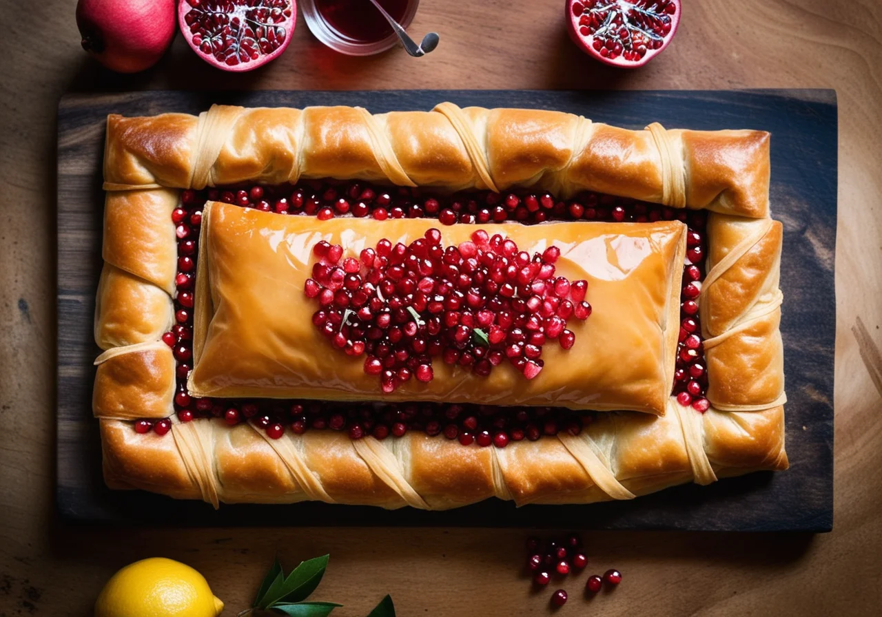 Salmon Wrapped in Filo Pastry with Pomegranate Seeds