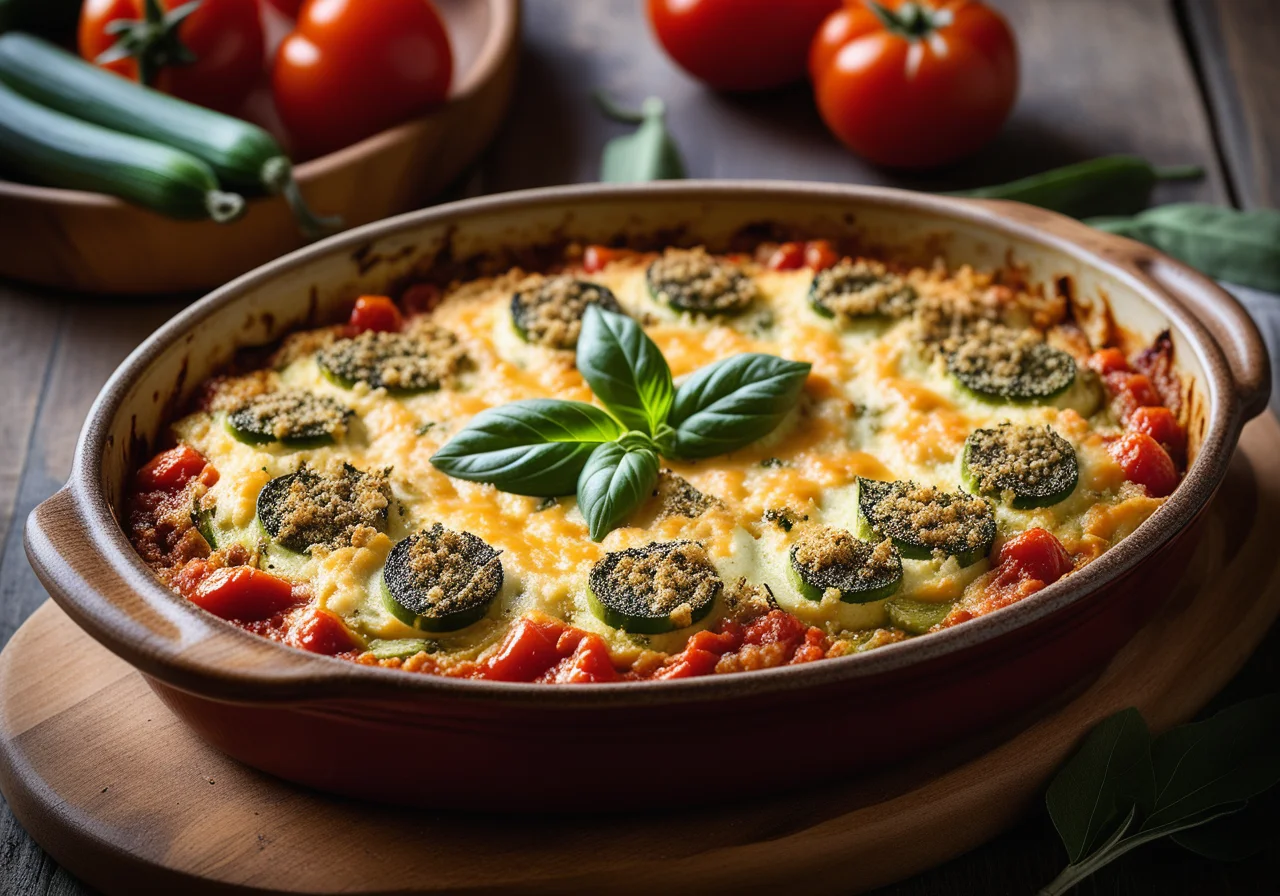 Zucchini gratin with tomatoes and cheese