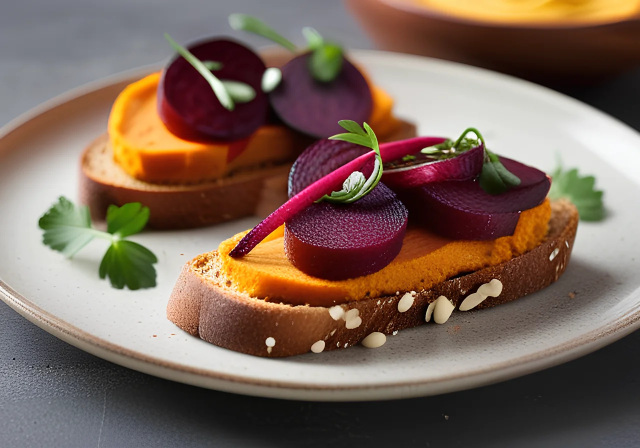 Sweet Potato Toast with Hummus and Beetroot