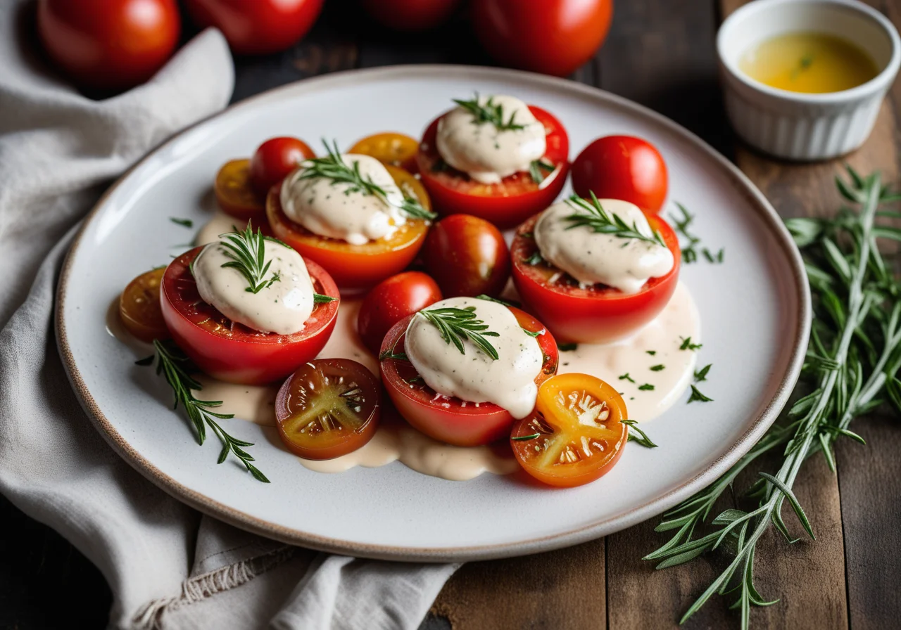 Loup de mer on baked tomatoes