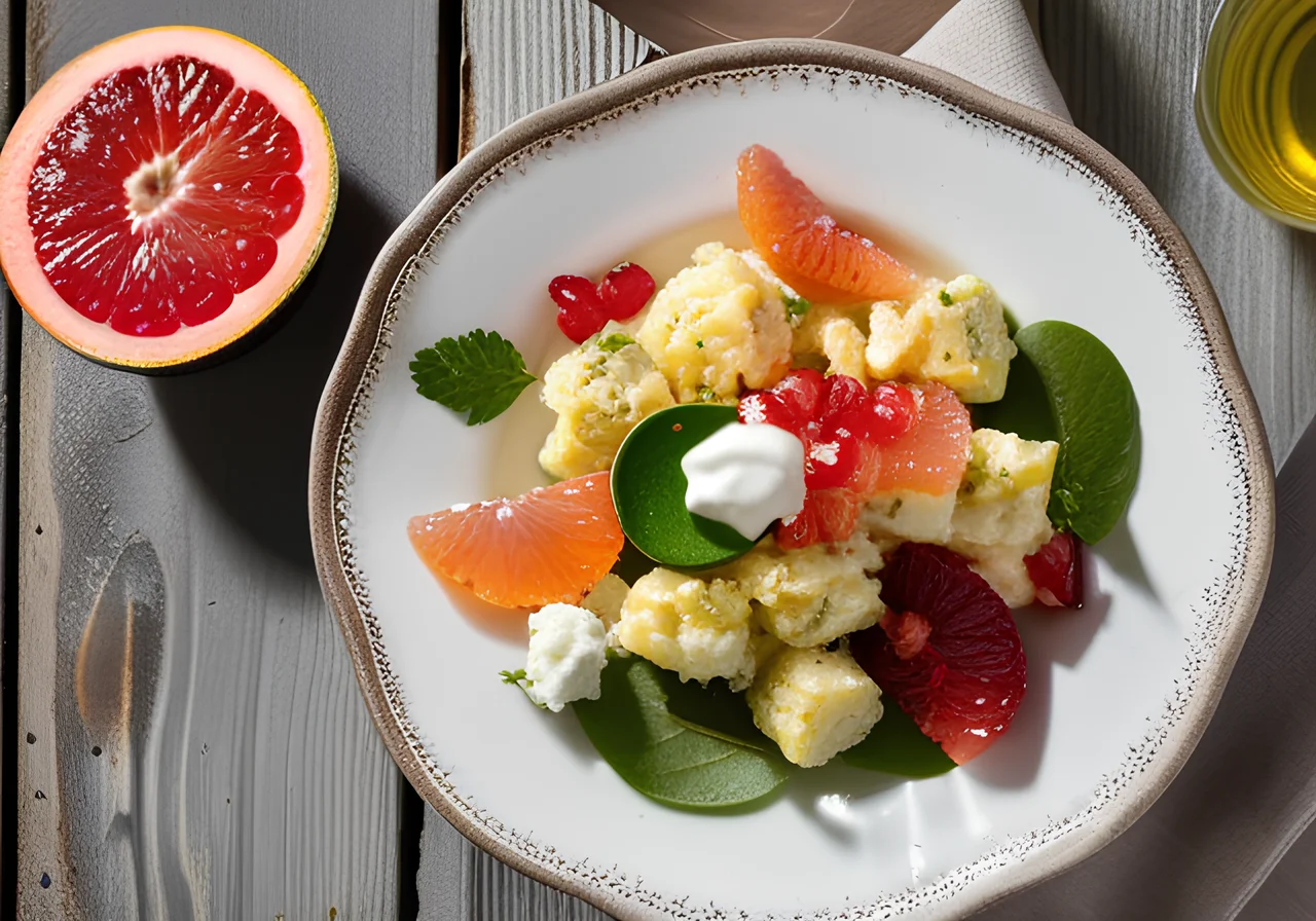 Cottage Cheese Scramble with Grapefruit-Avocado Salad
