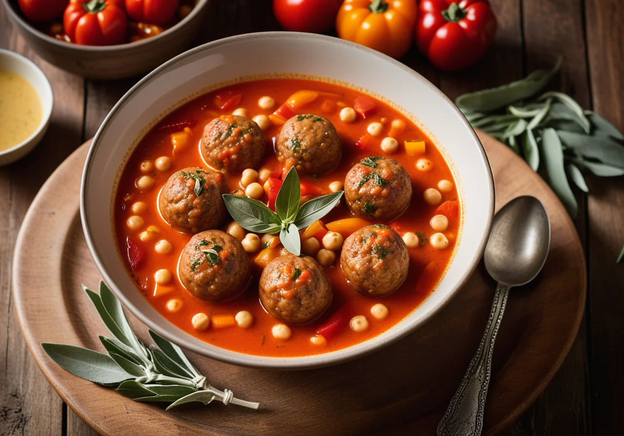 Tomato Chickpea Soup with Meatballs