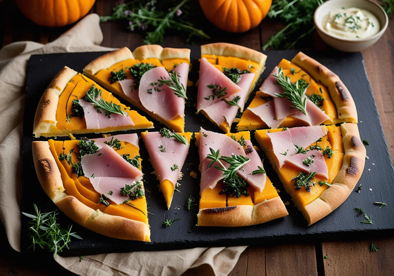 Pumpkin Herb Flammkuchen with Ham for the Thermomix®