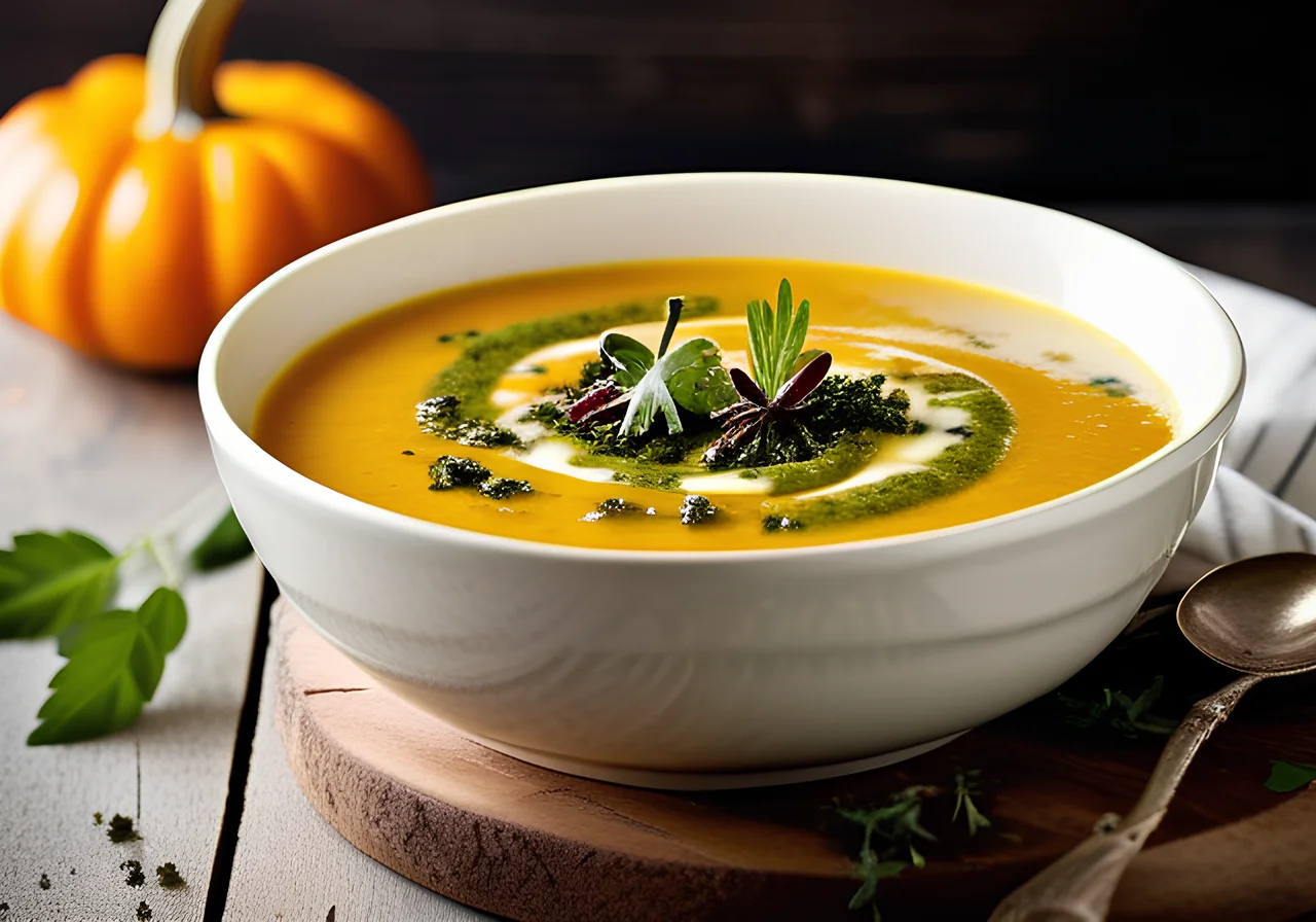 Fruitful Pumpkin Cream Soup with Pesto