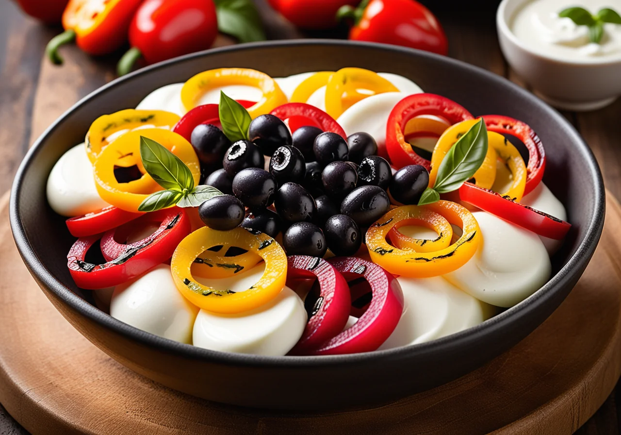 Paprika-Oliven Salad with Mozzarella