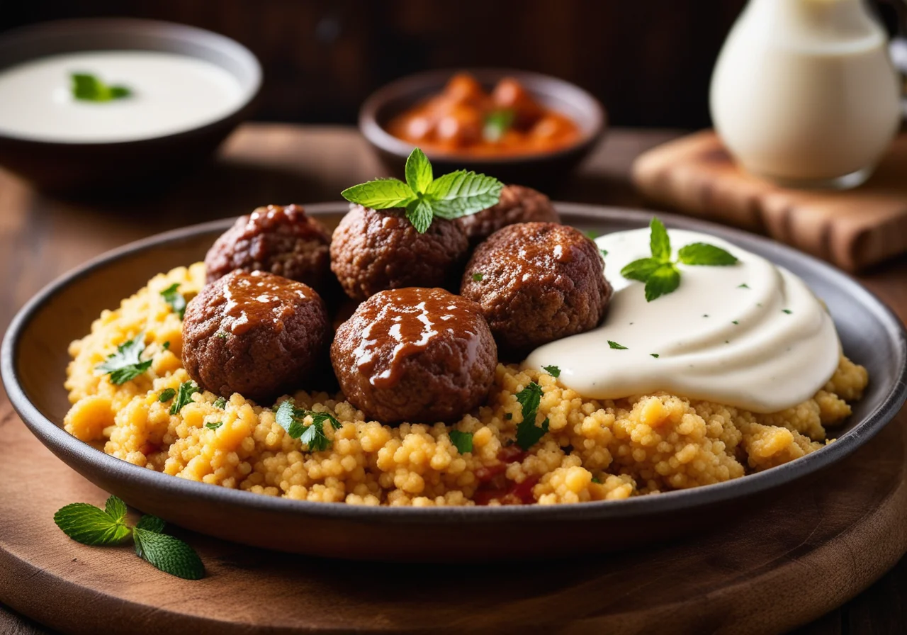 Lamb Kofta with Couscous and Yogurt Dip