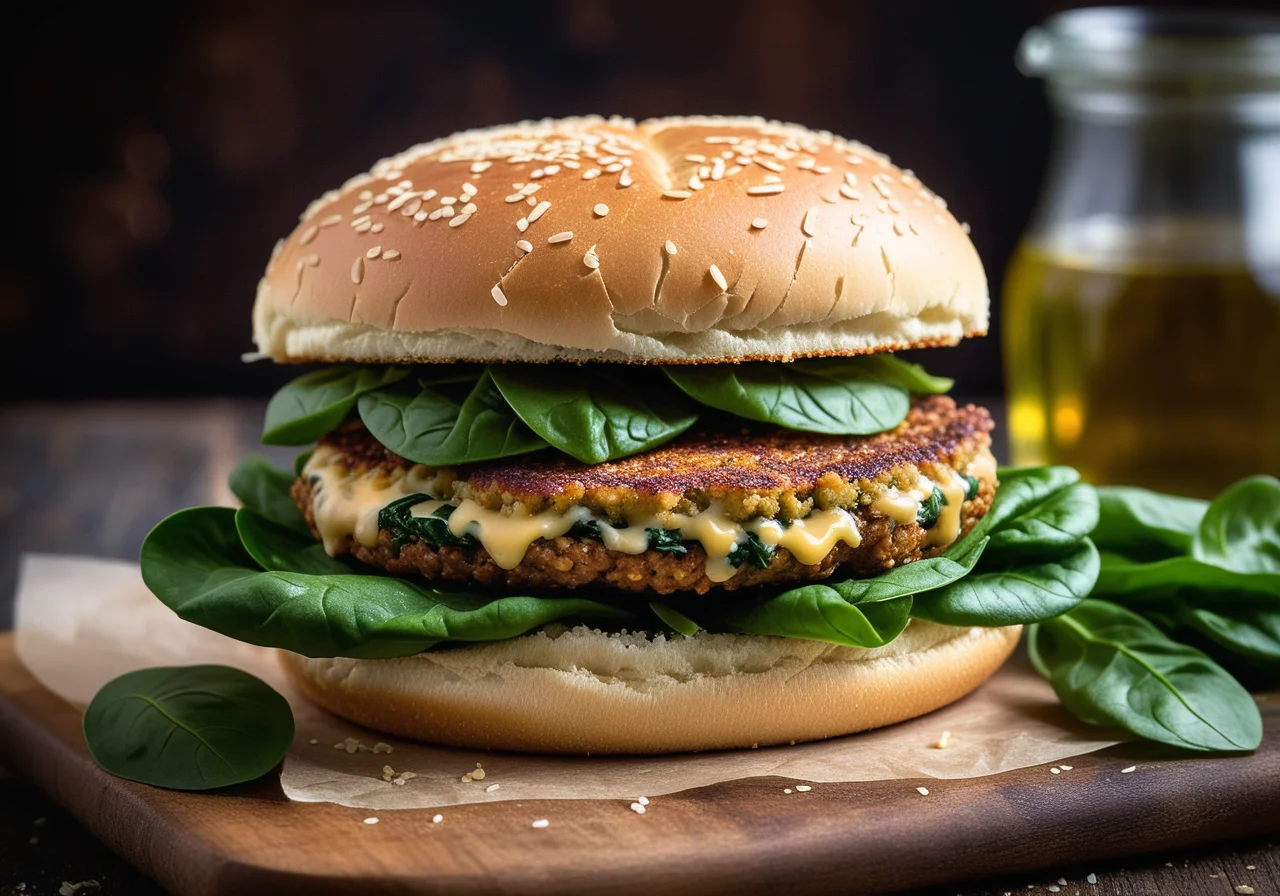 Burger with Bean Patty, Spinach and Parmesan