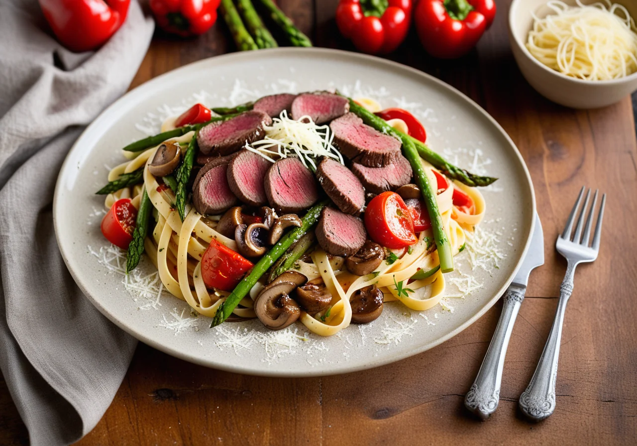 Linguine with Asparagus and Beef