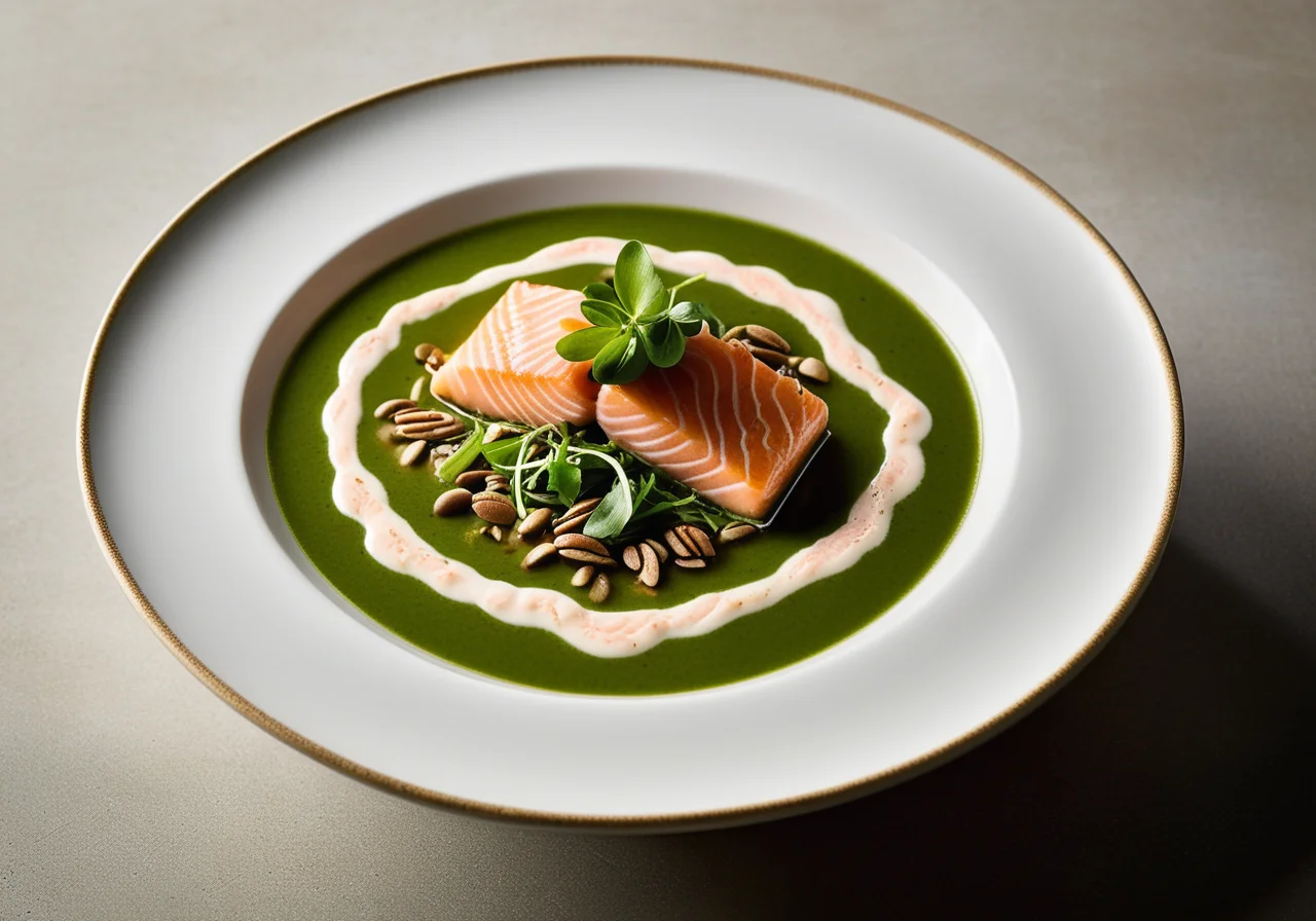 Salmon with Watercress Soup
