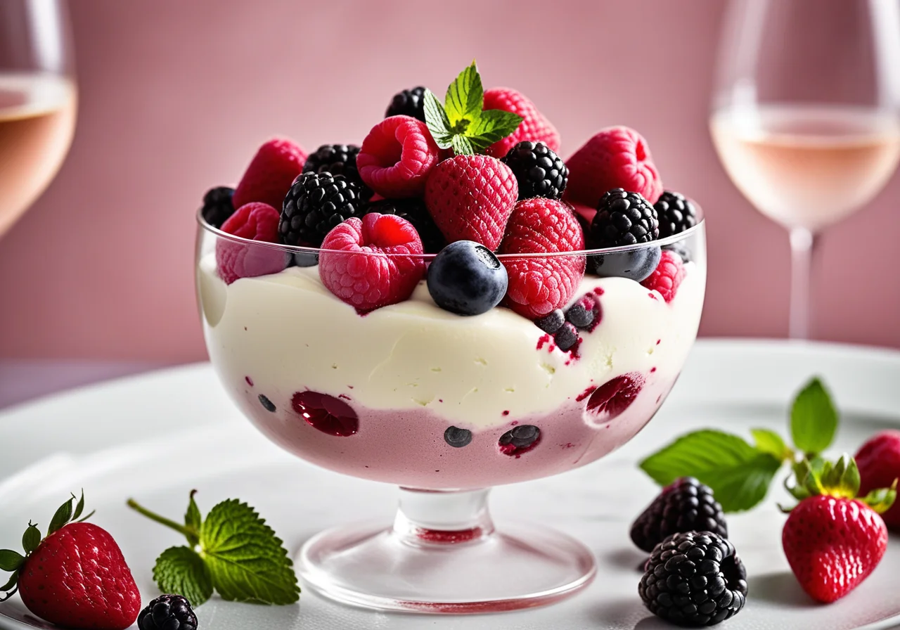 Berries with Sparkling Wine and Ice Cream