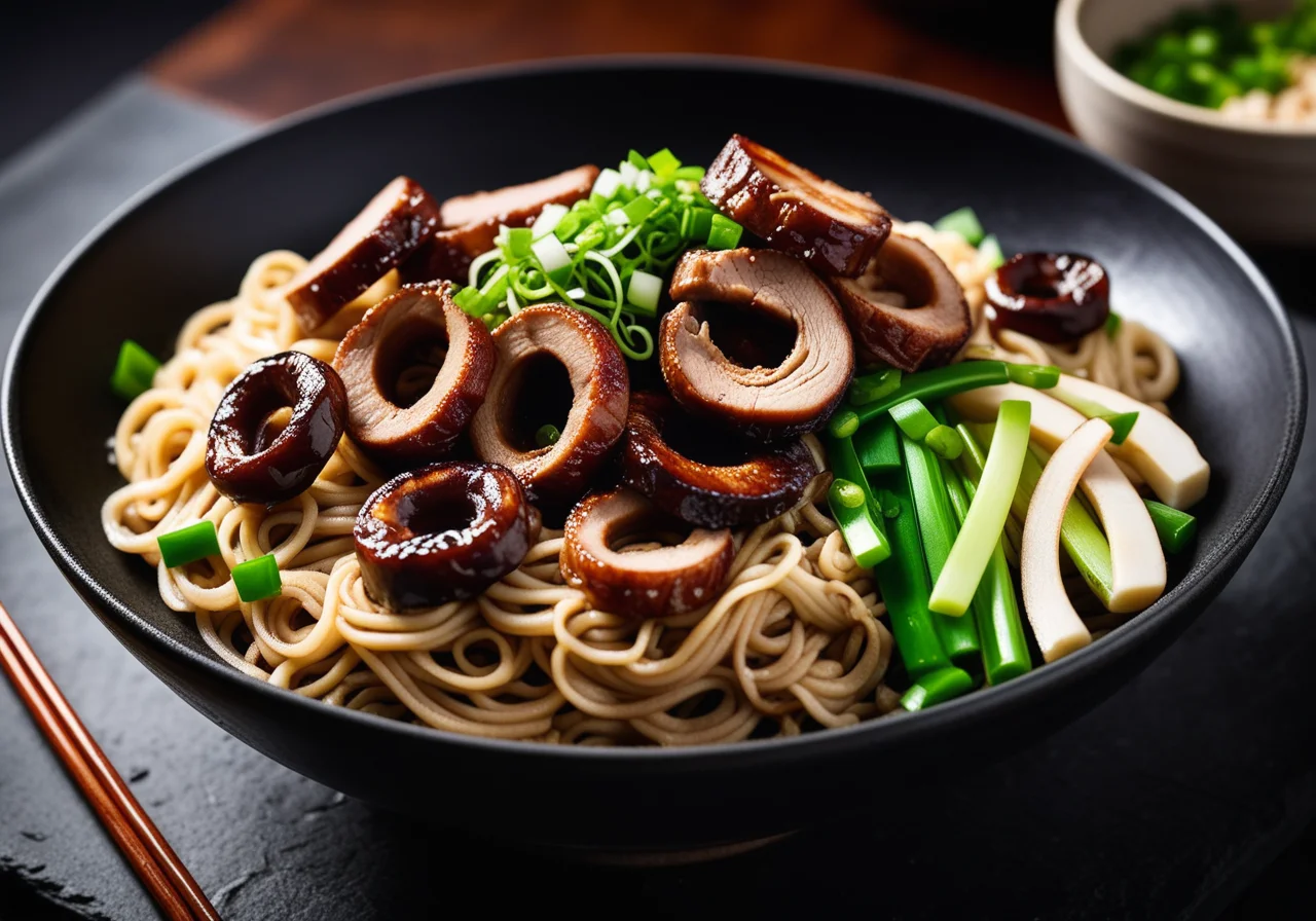 Wok Noodles with Meat and Mushrooms
