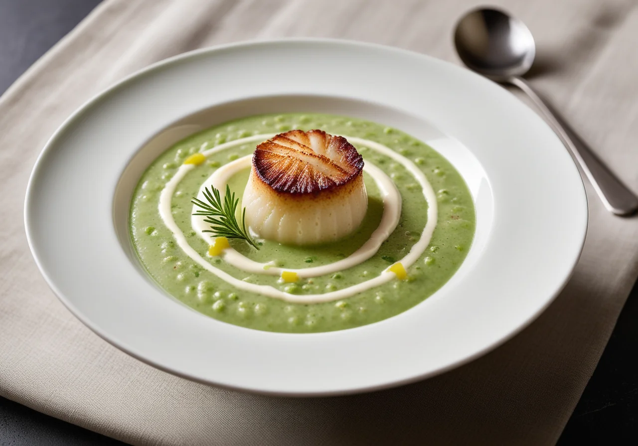 Pea Cold Soup with Scallops