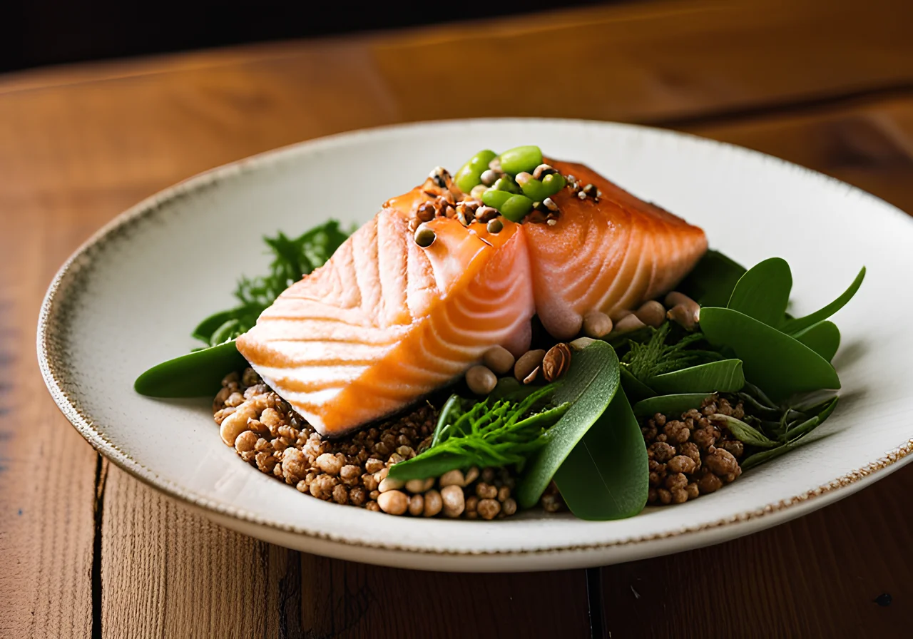 Salmon on Salad with Buckwheat and Lime Dressing