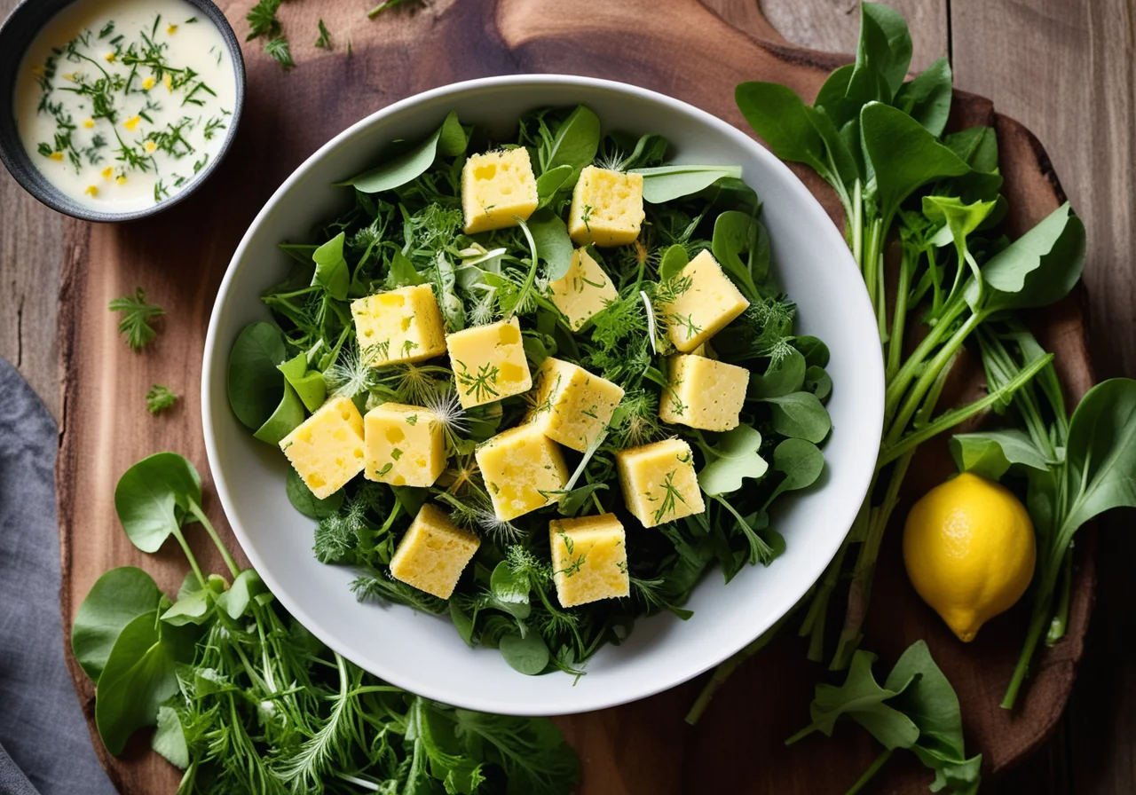 Dandelion, Sorrel, Cheese and Crouton Salad