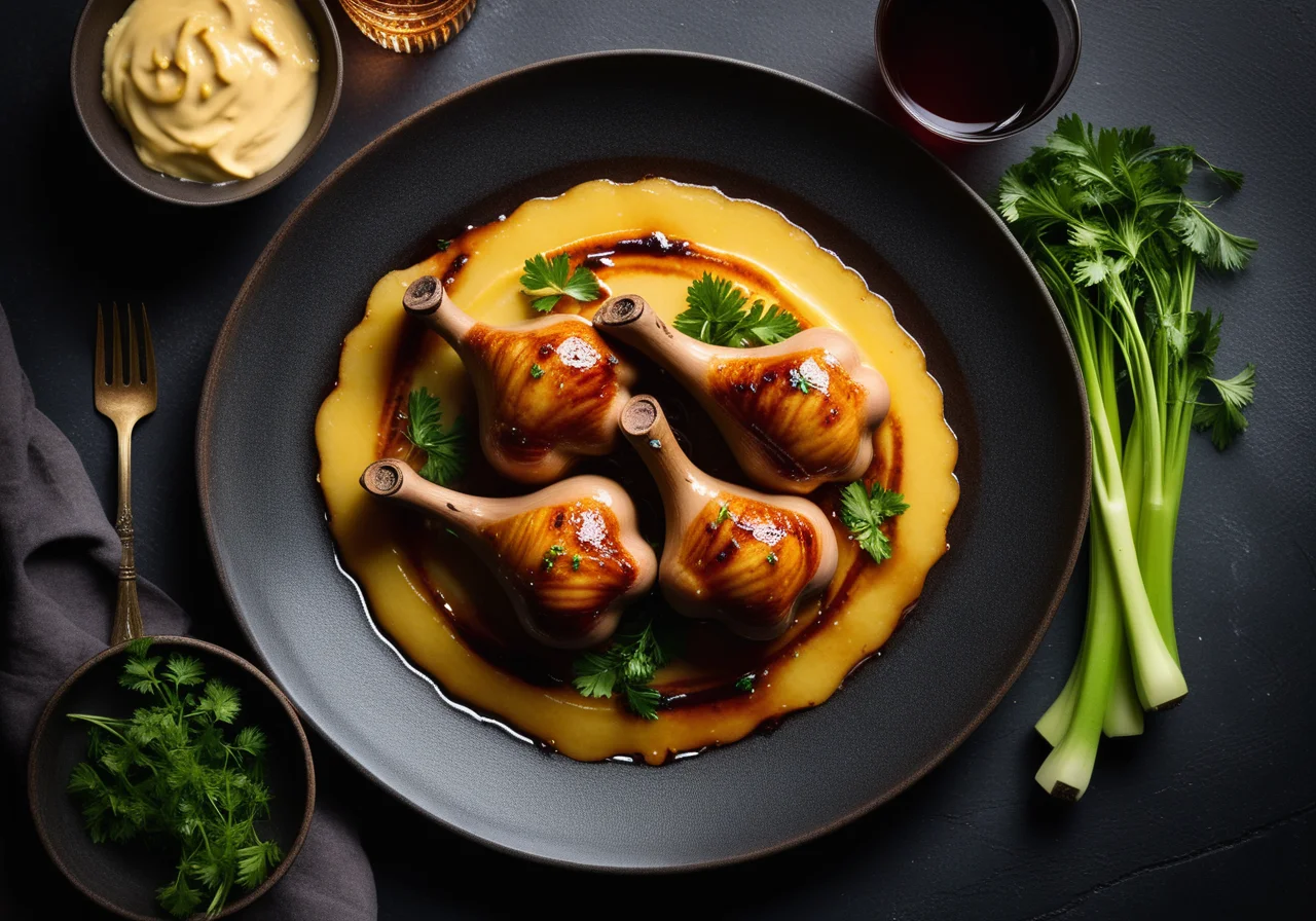 Goose legs with Armagnac cinnamon prunes and potato celery gratin