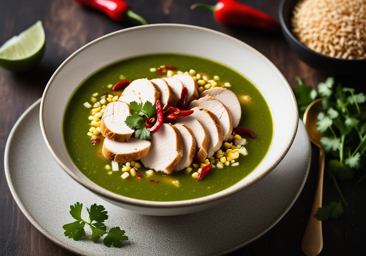 Soup with Rice Noodles, Chicken, Mini Corn and Coriander