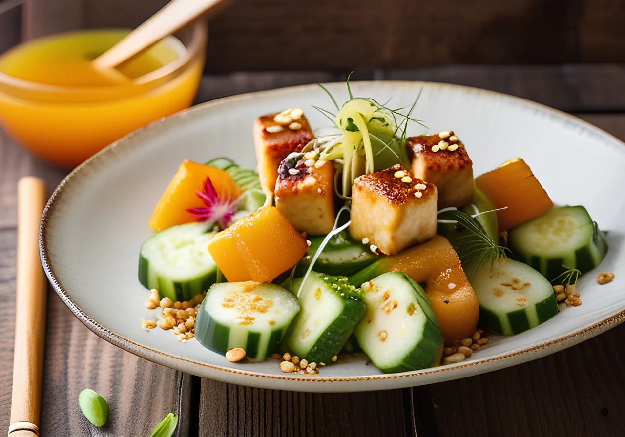 Fruitful Cucumber Salad with Sesame Tofu Sticks