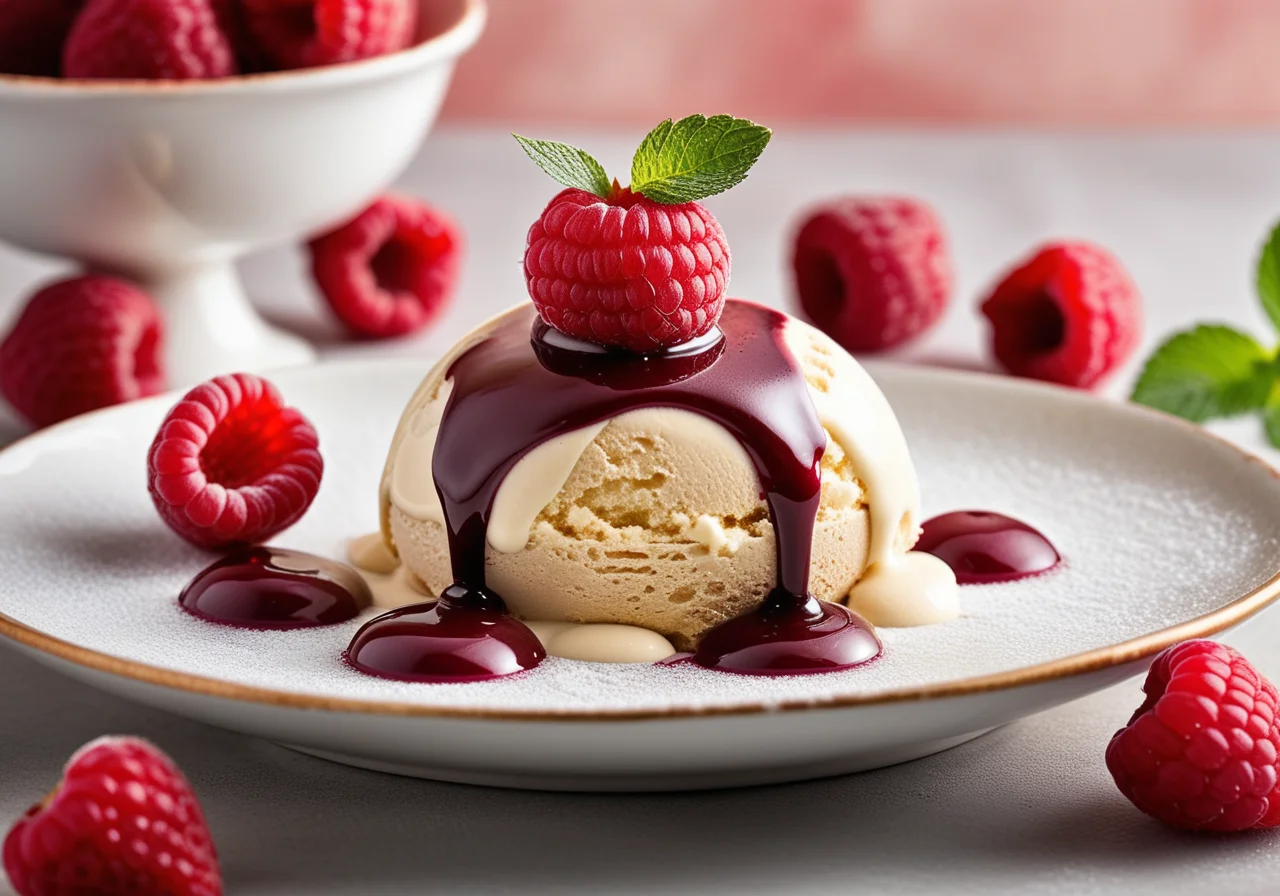 Cinnamon Ice Cream with Raspberries