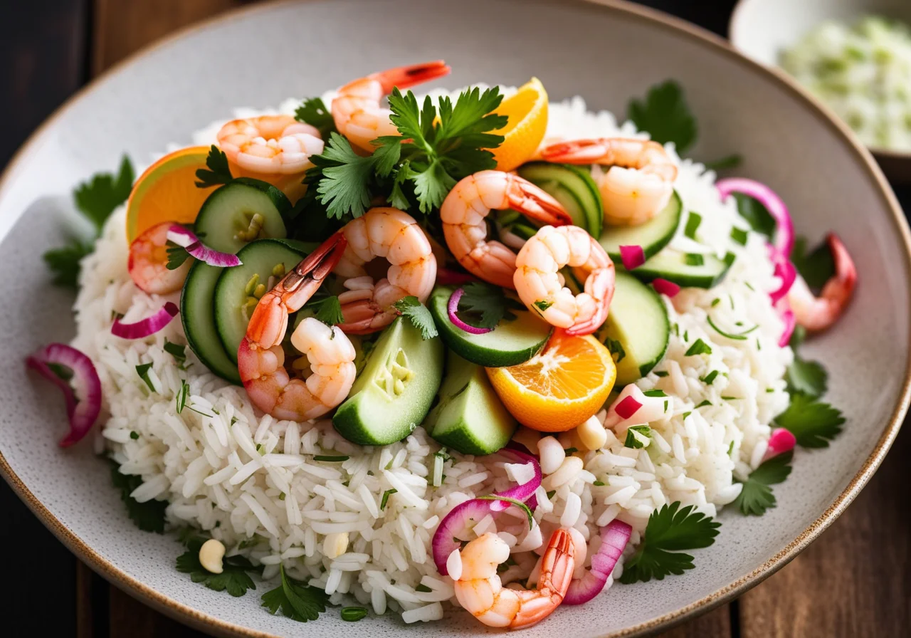 Shrimp Salad with Rice, Onions and Cashew Nuts