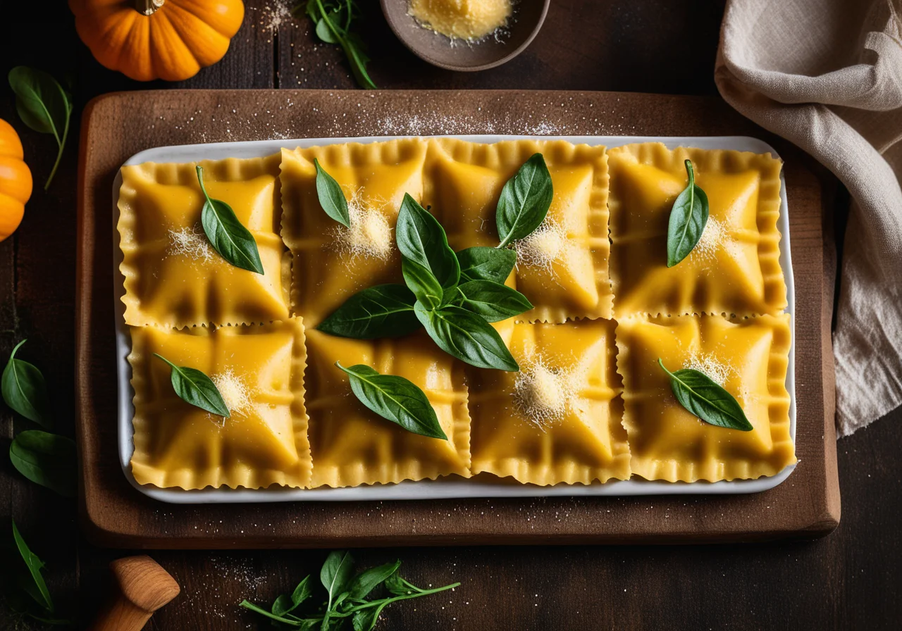 Pumpkin Ravioli with Arugula