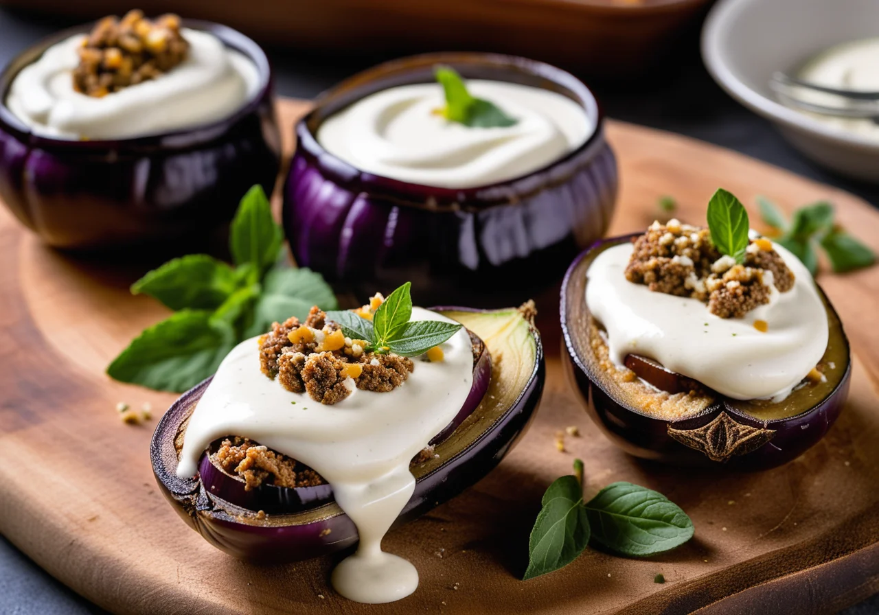Eggplant with Ground Meat and Feta Filling