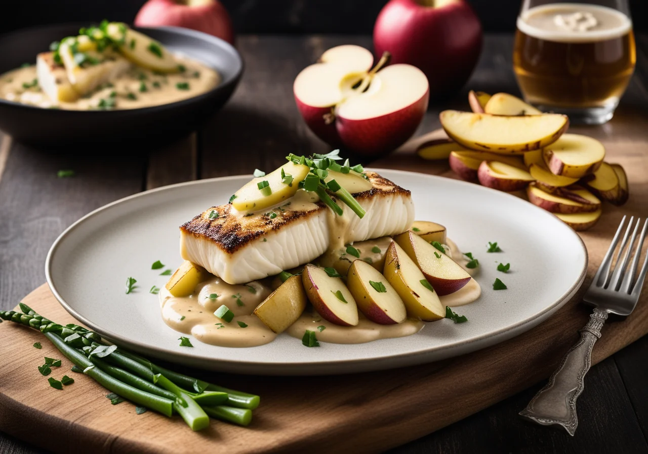 Cod Fillet with Mushrooms and Apple Cider Sauce