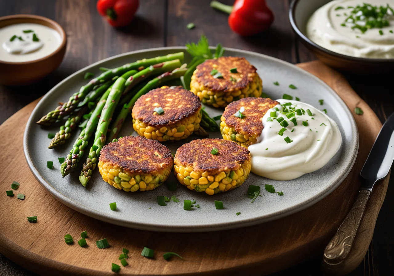 Corn Asparagus Patties with Sour Cream