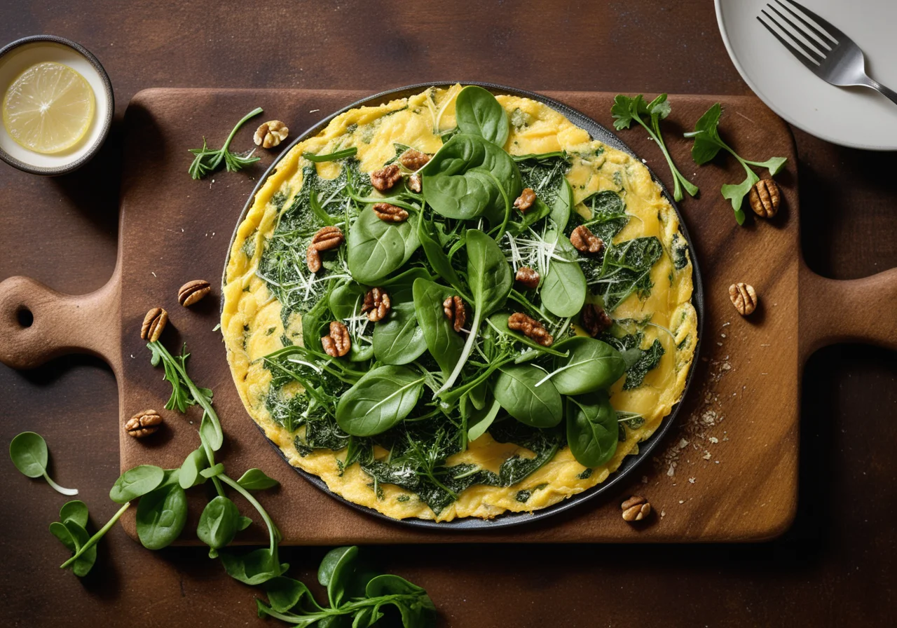 Spinach Omelette with Green Salad and Parmesan