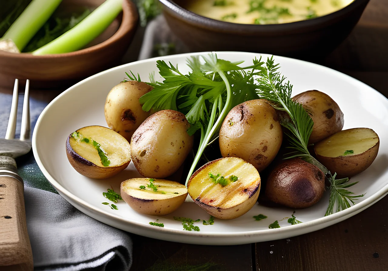 Grilled Potatoes with Celery Stalks