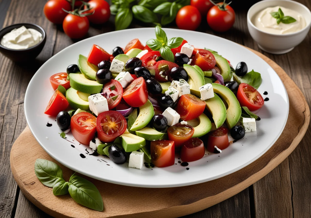 Greek Salad with Sheep Cheese and Avocado