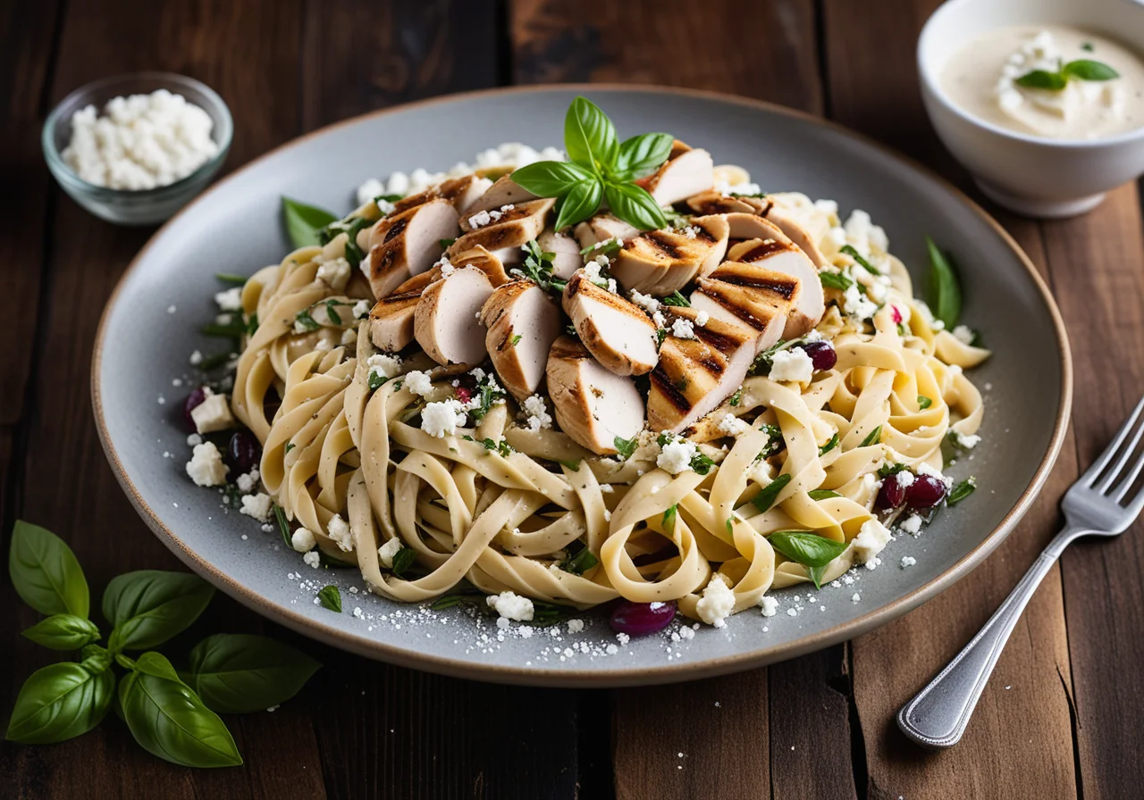 Colorful Pasta with Chicken Breast and Feta