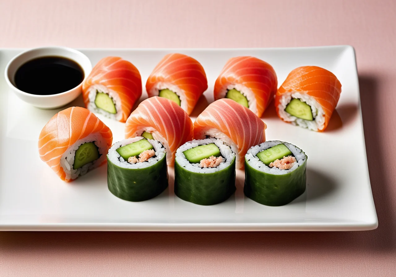 Sushi Rolls with Salmon, Tuna and Cucumber
