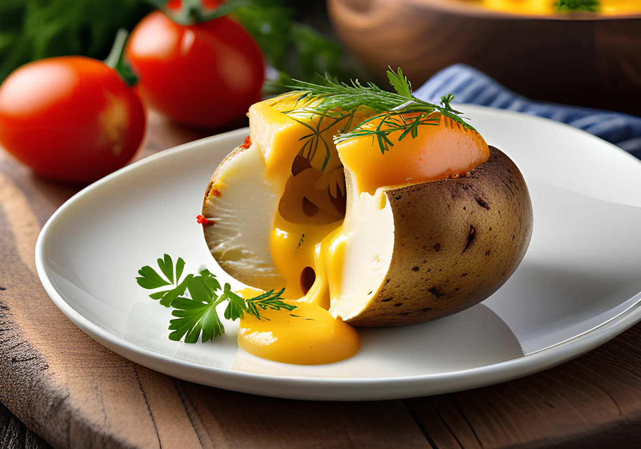 Baked Potato with Cheese and Tomato Filling