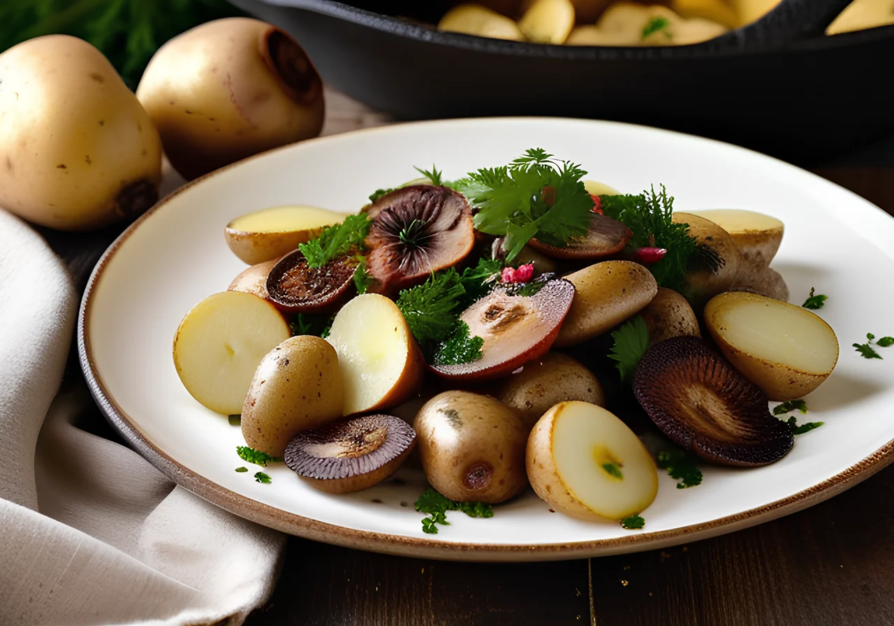Red Cap Mushrooms with Potatoes and Garlic