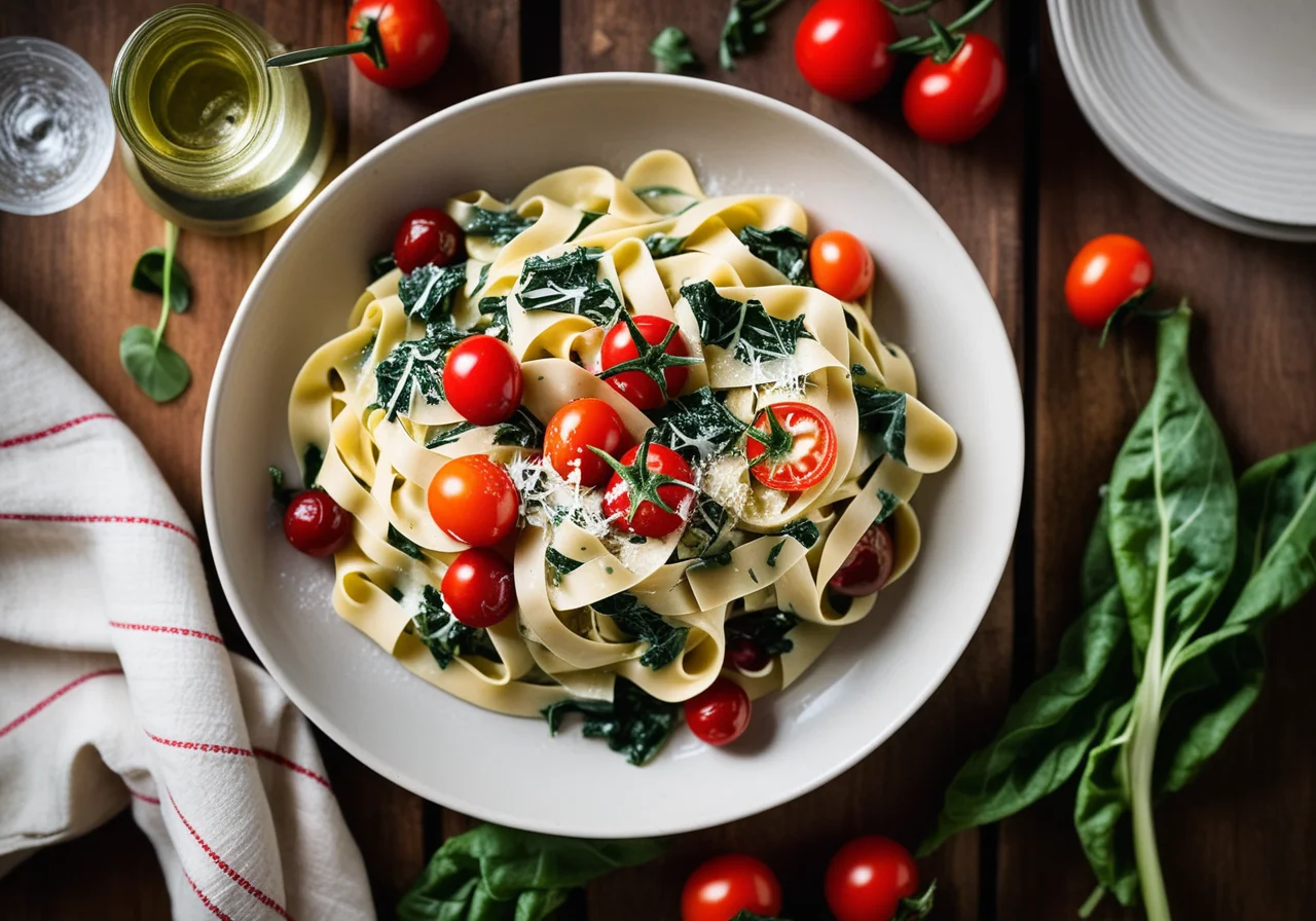 Pasta with Swiss Chard Cheese Sauce