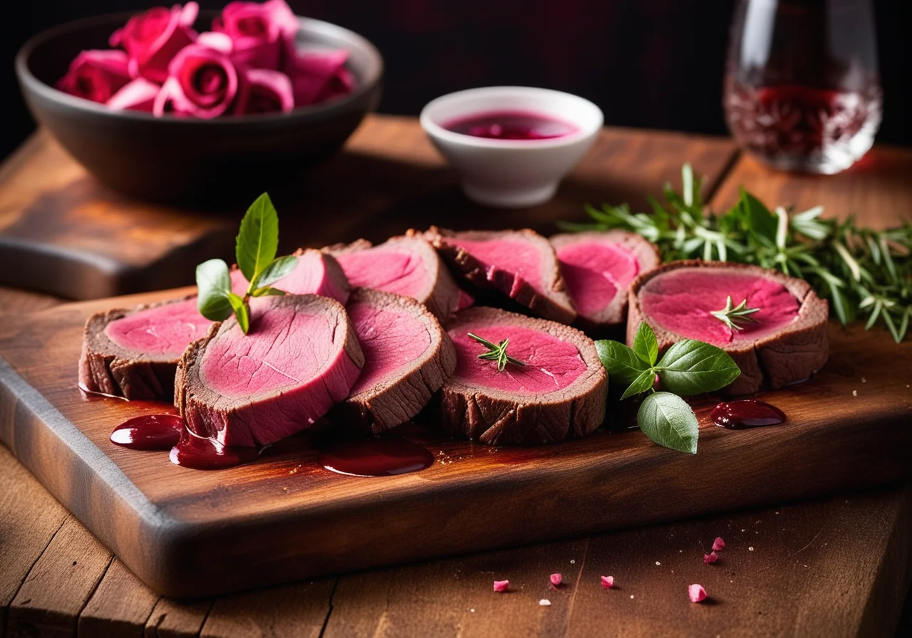 Rose‑pink cooked beef fillet