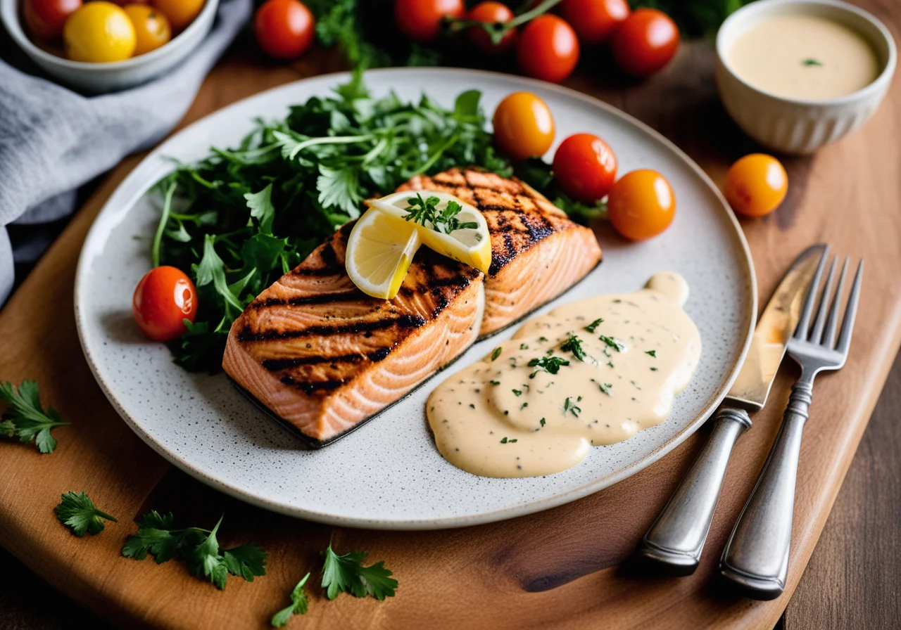 Grilled Salmon with Mustard Sauce