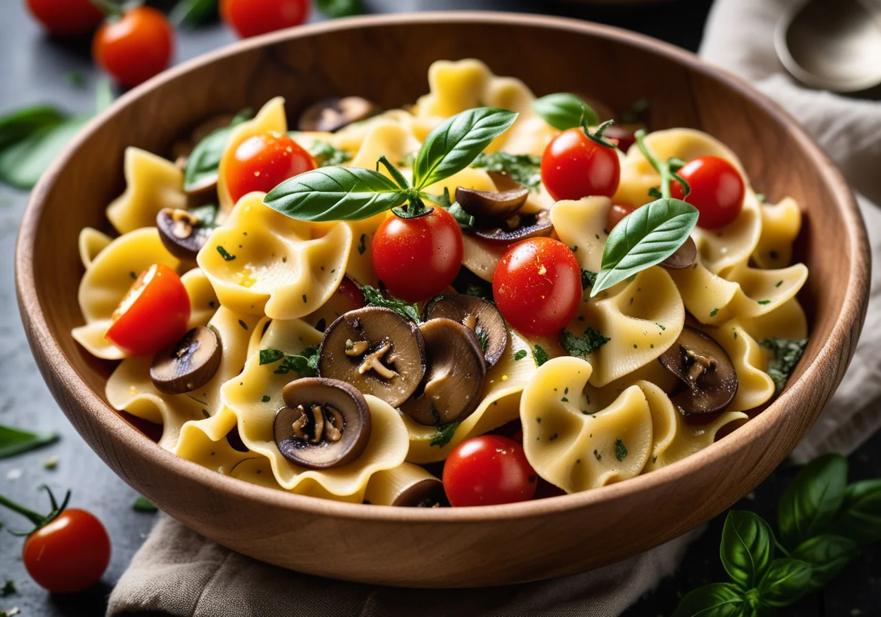 Farfalle with Mushrooms, Cherry Tomatoes and Basil