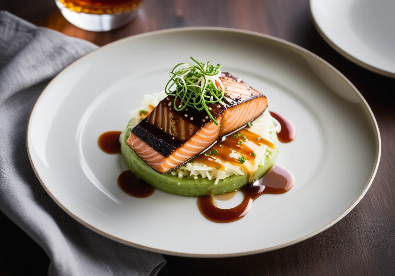 Salmon Trout in Teriyaki Sauce with Green Puree