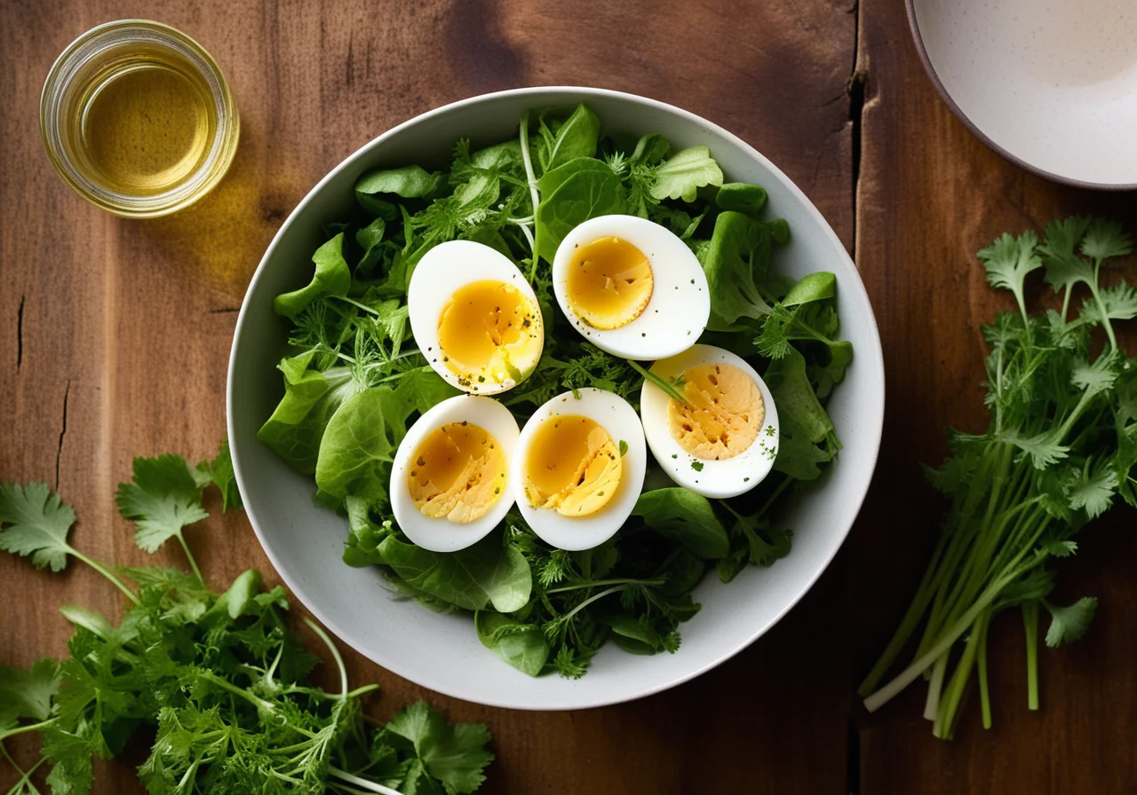 Leafy salad with eggs and radishes