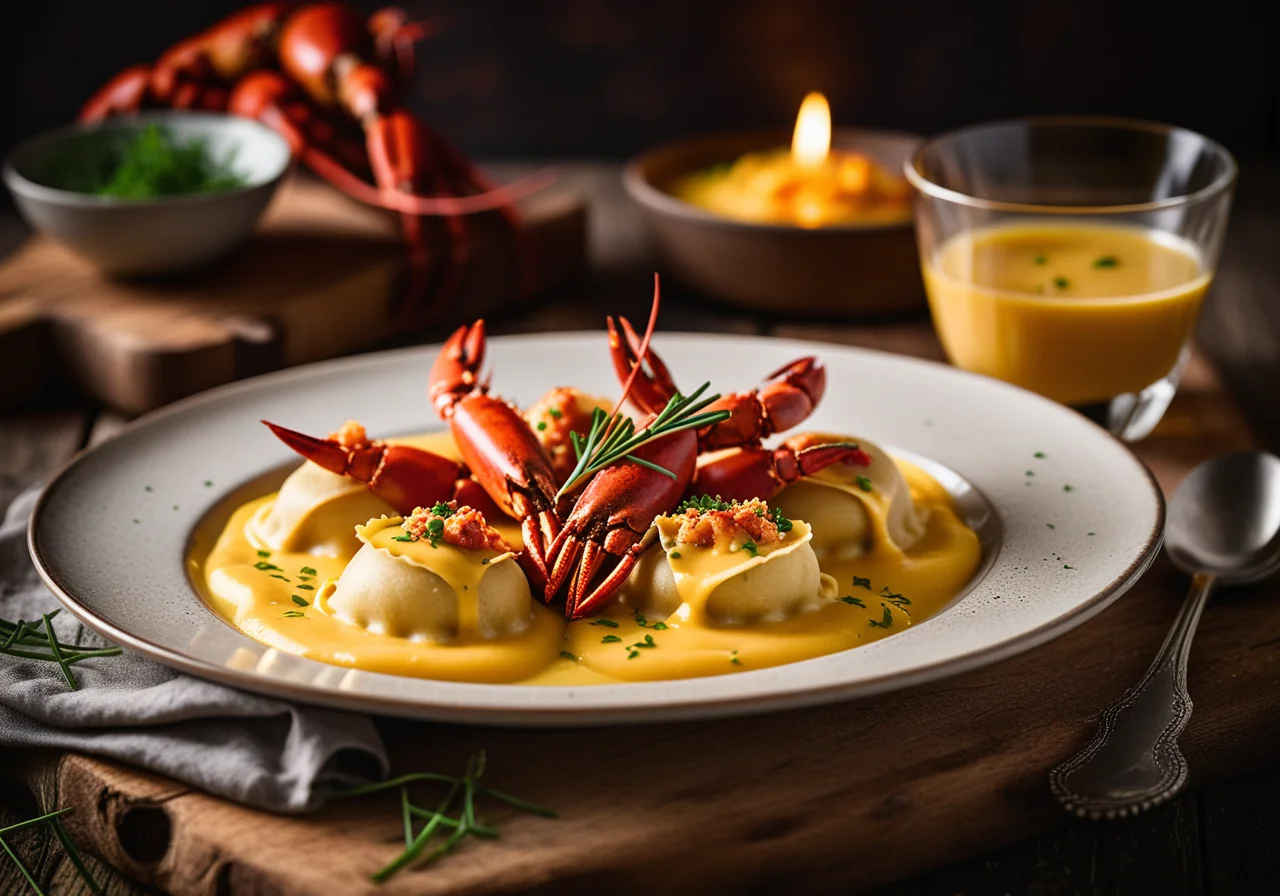 Filled Pasta with Lobster Meat and Chives