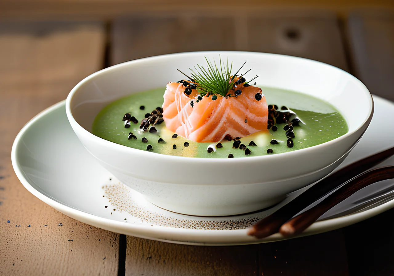 Iced Cucumber Soup with Salmon Tartare