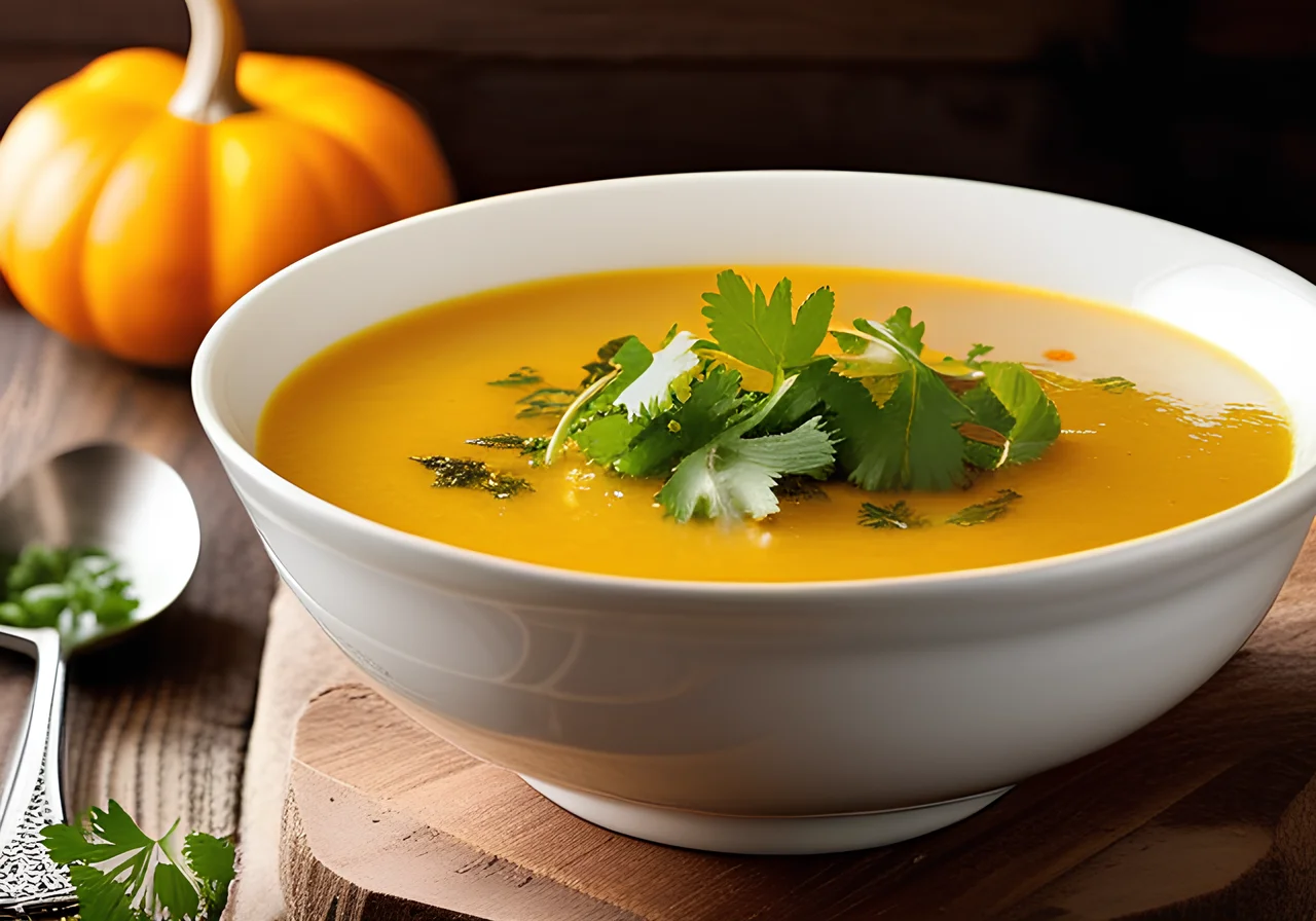 Pumpkin Soup with Coriander Greens