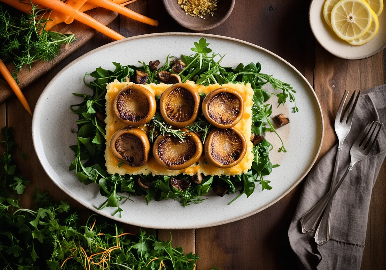 Mushroom Gratin on Sprout Salad
