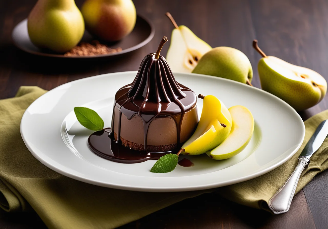 Chocolate Mousse with White Wine Pear