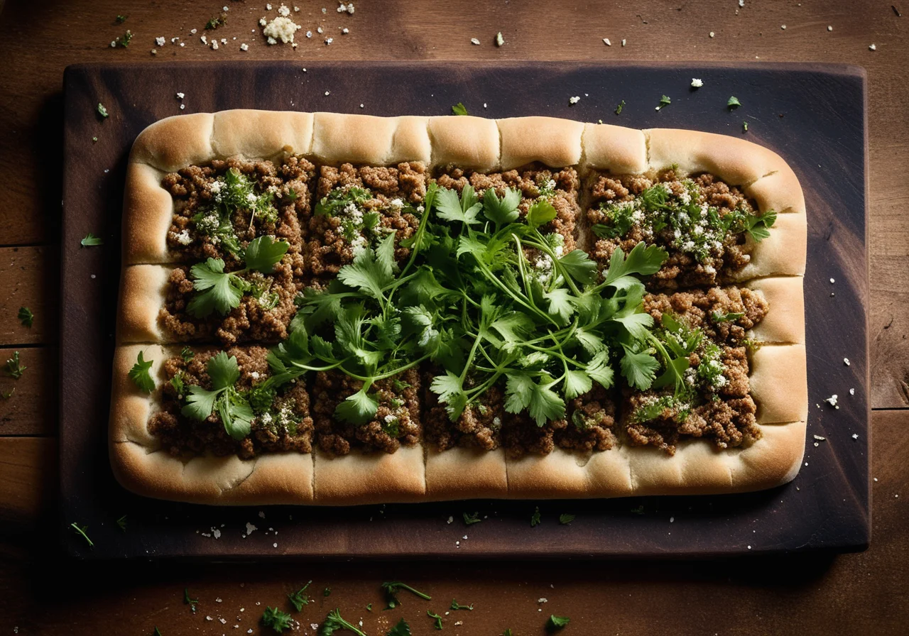 Whole Wheat Flatbread with Lamb Mince, Feta and Parsley