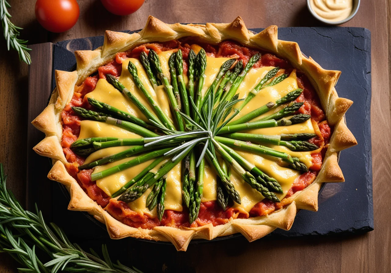 Artichoke Tartlet with Asparagus and Tomato Sauce