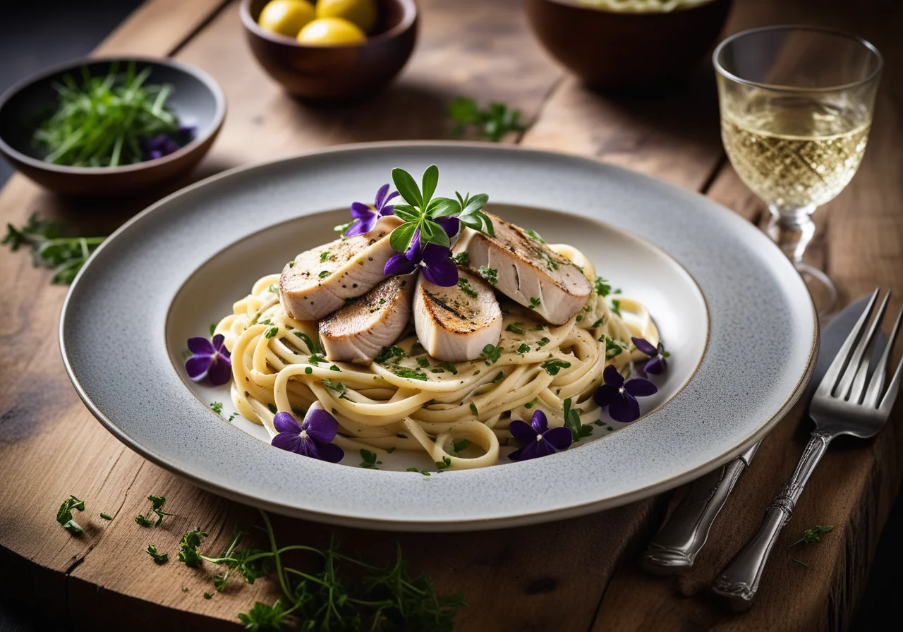 Linguine with Sea Bass and Mushrooms