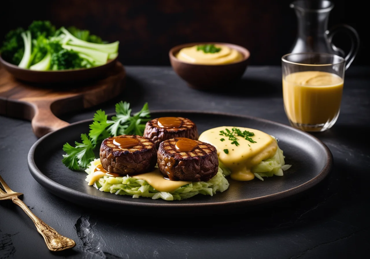 Elk Patties with Cabbage and Celery Puree