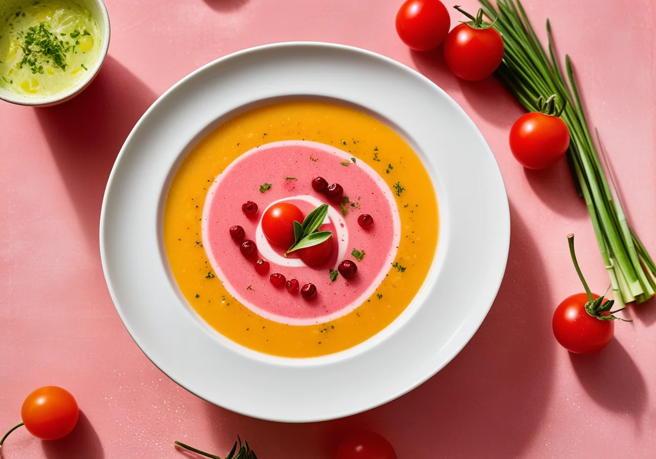 Whipped Melon Soup with Chives Crispy Squares